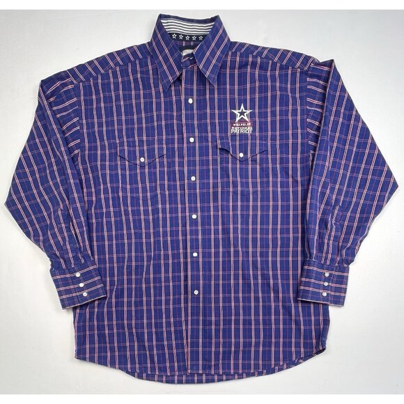 WRANGLER Mens XL Red White Blue National Patriot Pearl Snap Western SHIRT EUC - Picture 1 of 8